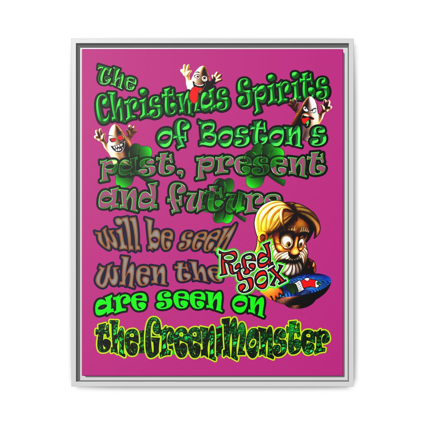 christmas spirits of boston - framed canvas art (pink)