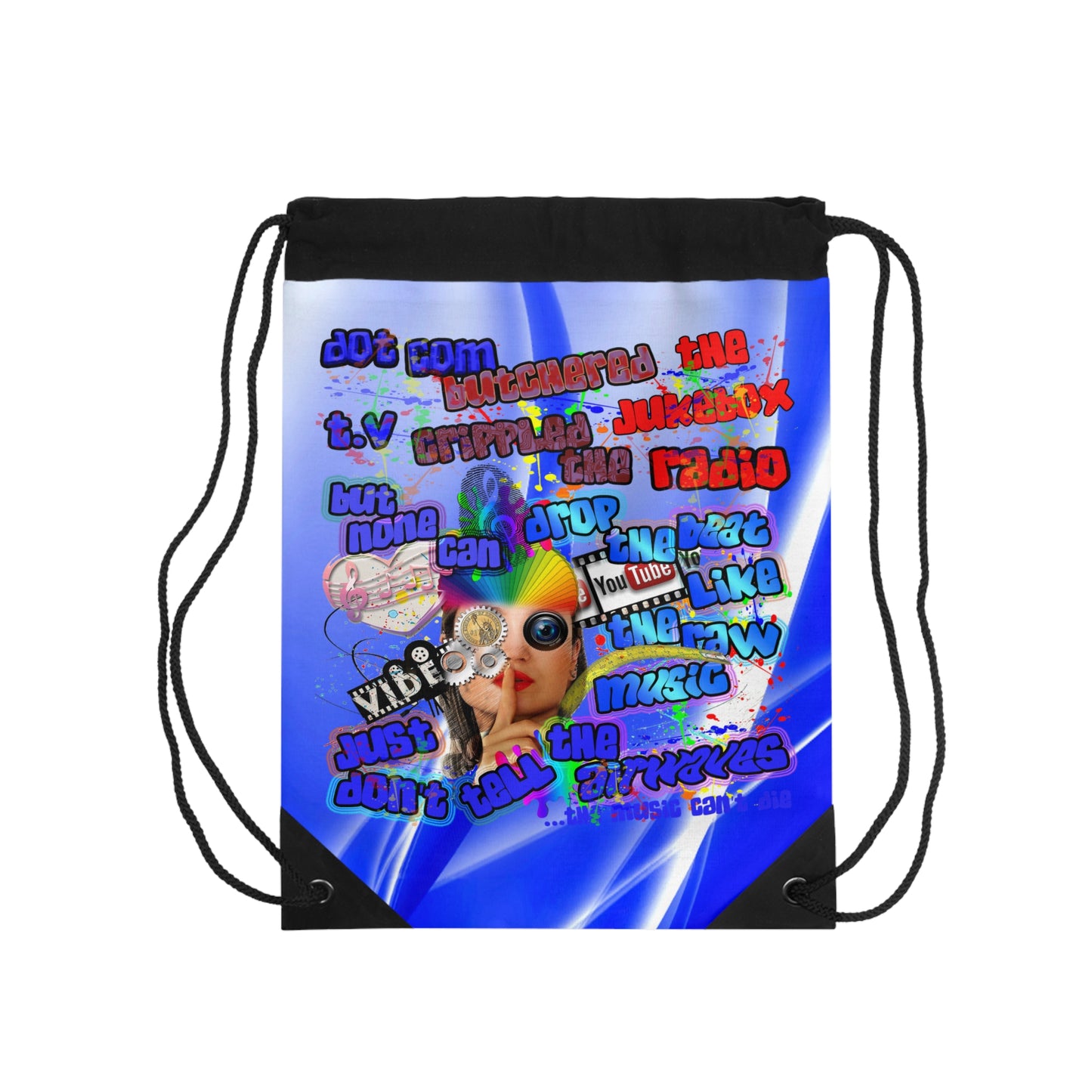 drop the beat - Drawstring Bag (blue-white wave)