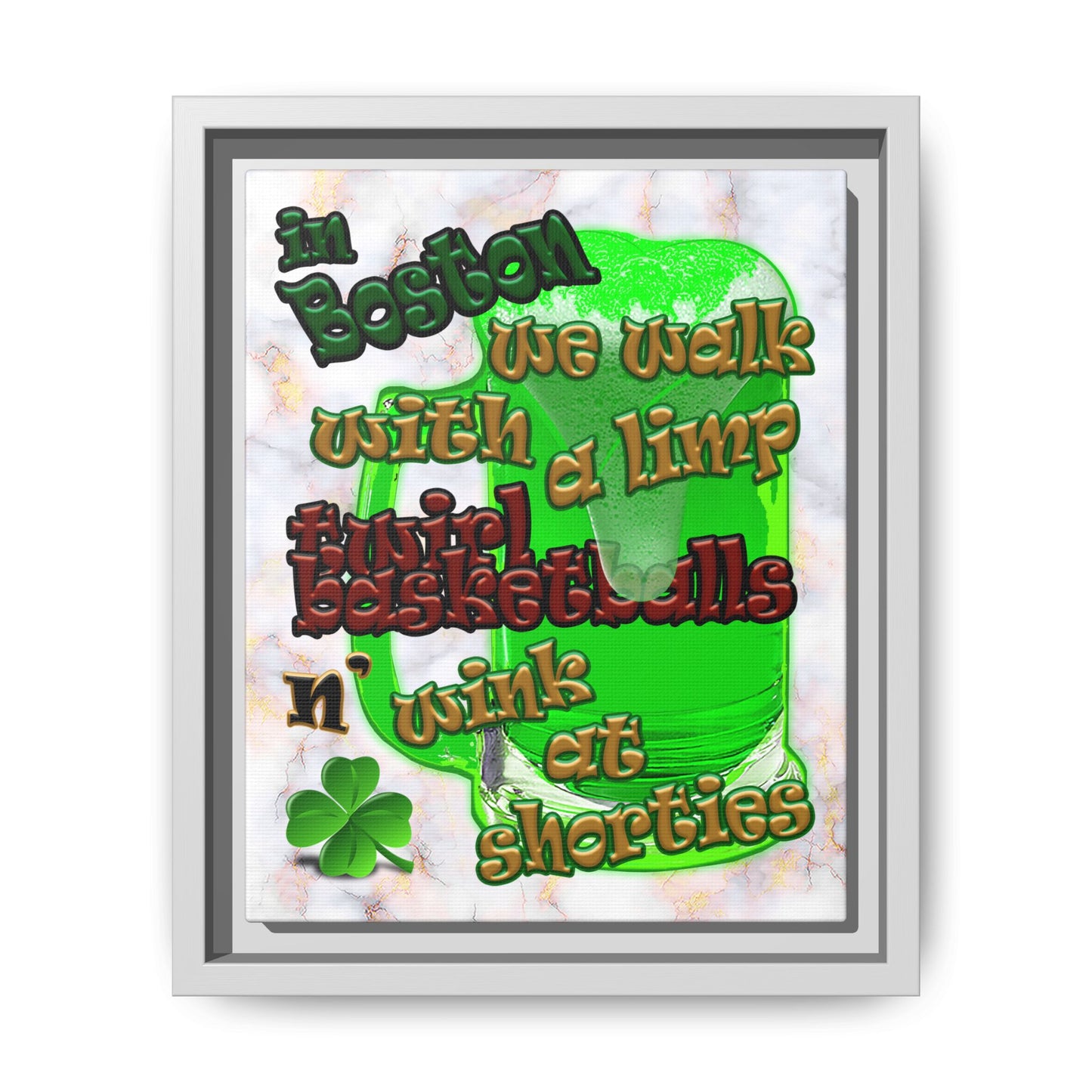 celtics logo - framed canvas art (white marble)