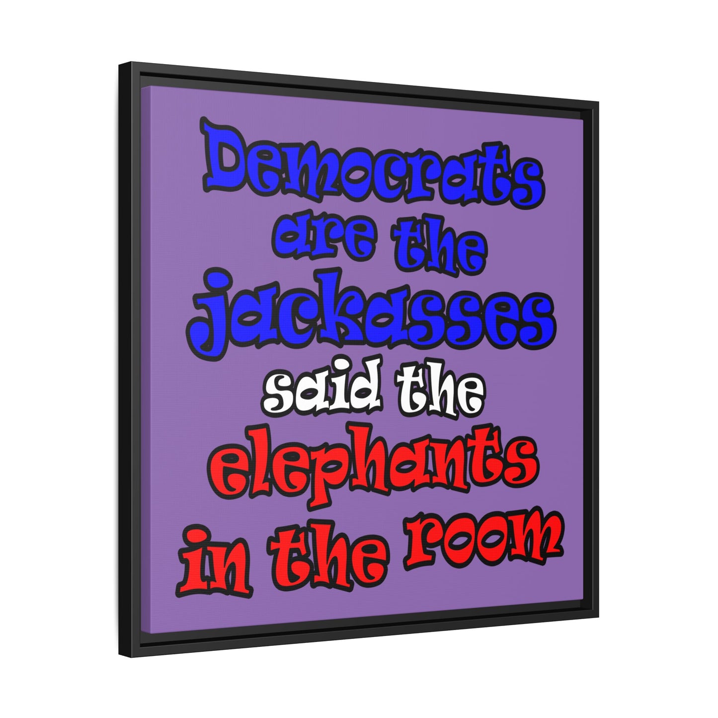 donkeys and elephants - framed canvas art (light purple)