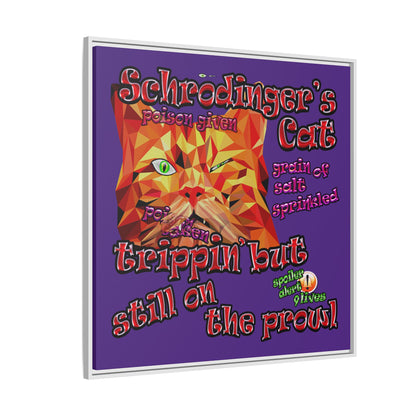 schrodinger's cat - framed canvas art (purple)