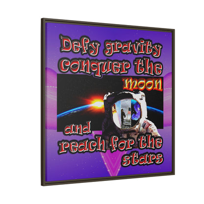 defy conquer reach - framed canvas art (purple-pink wave)