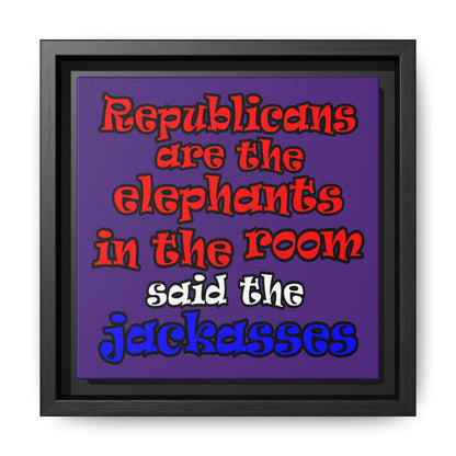 donkeys and elephants - framed canvas art (purple)