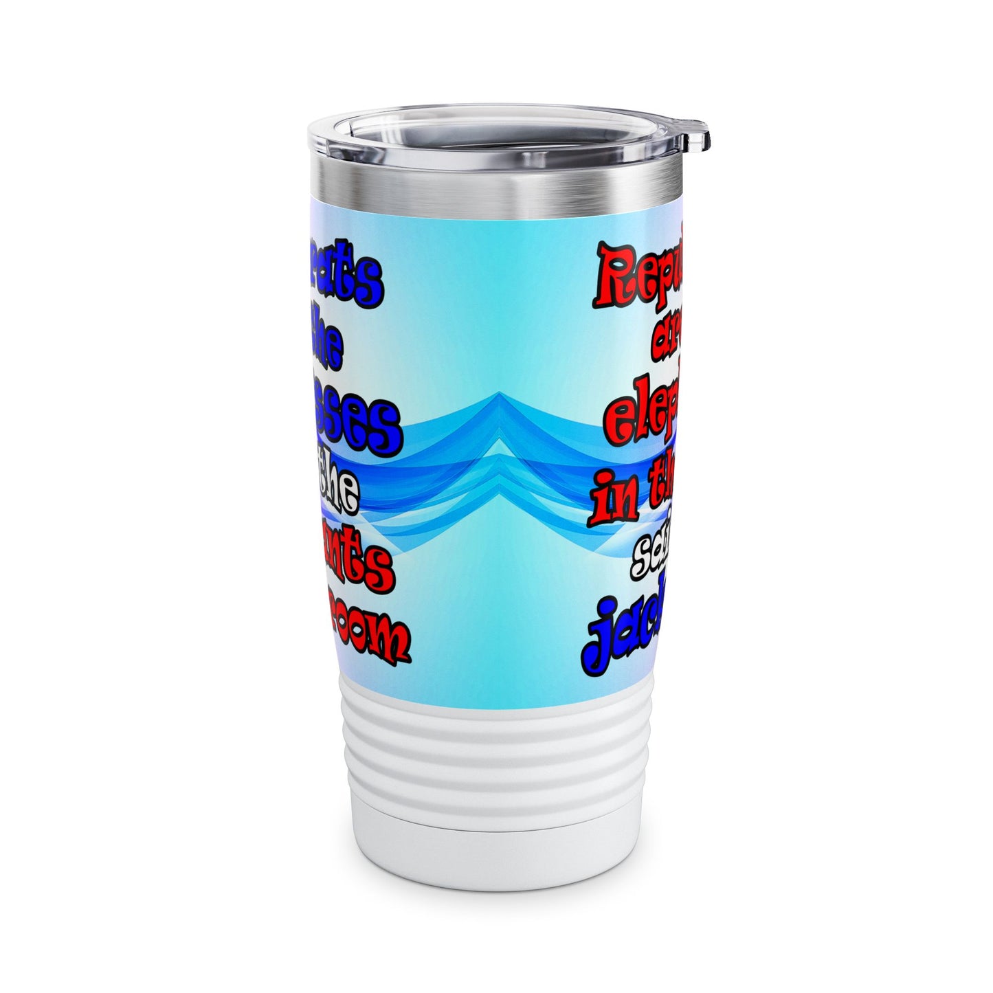 donkeys and elephants - Ringneck Tumbler, 20oz (light blue-pink wave)
