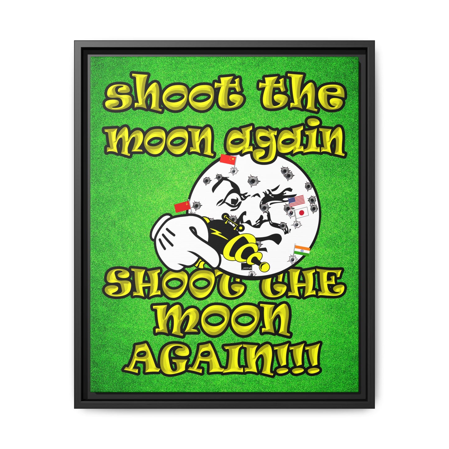 shoot the moon again - framed canvas art (green turf)