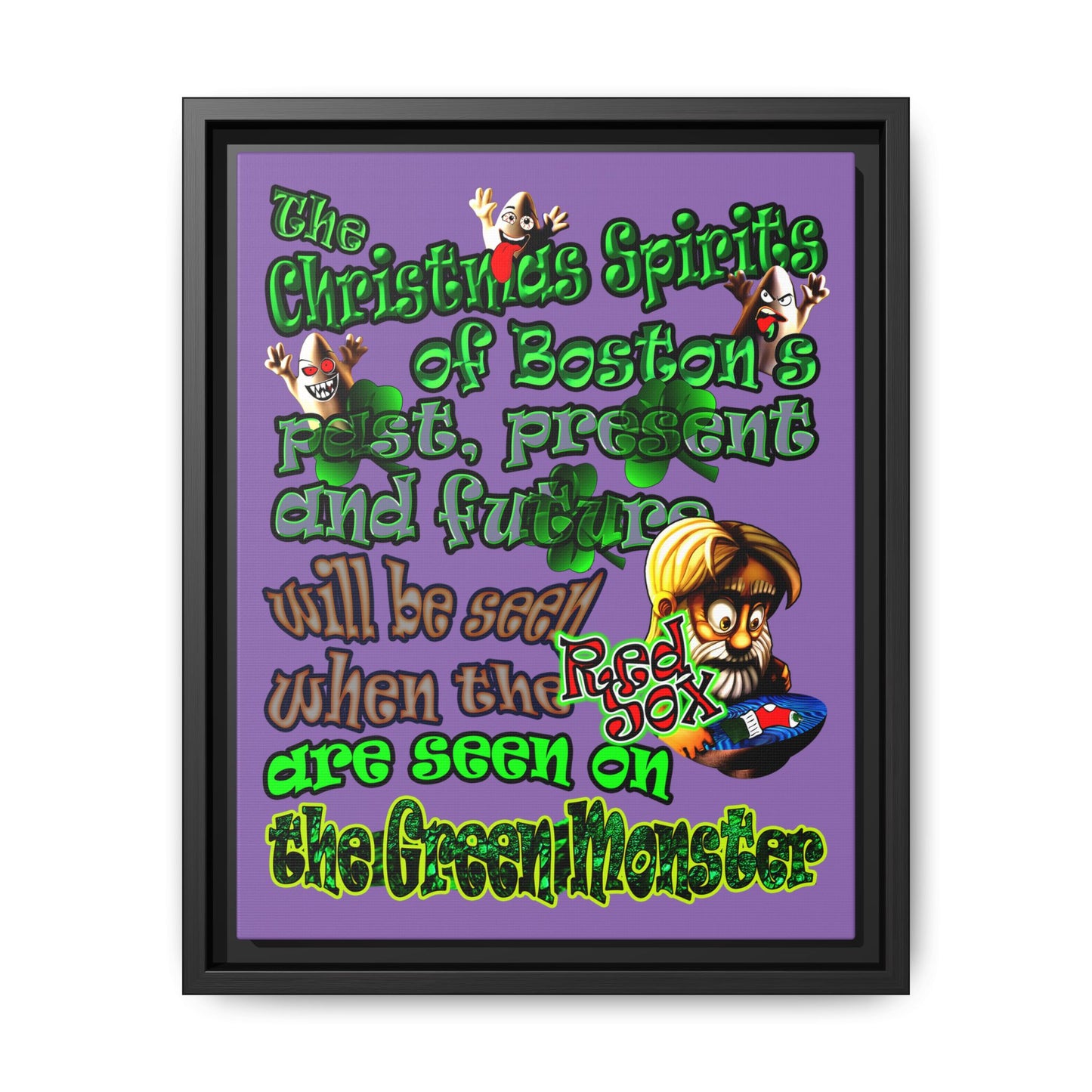 christmas spirits of boston - framed canvas art (light purple)