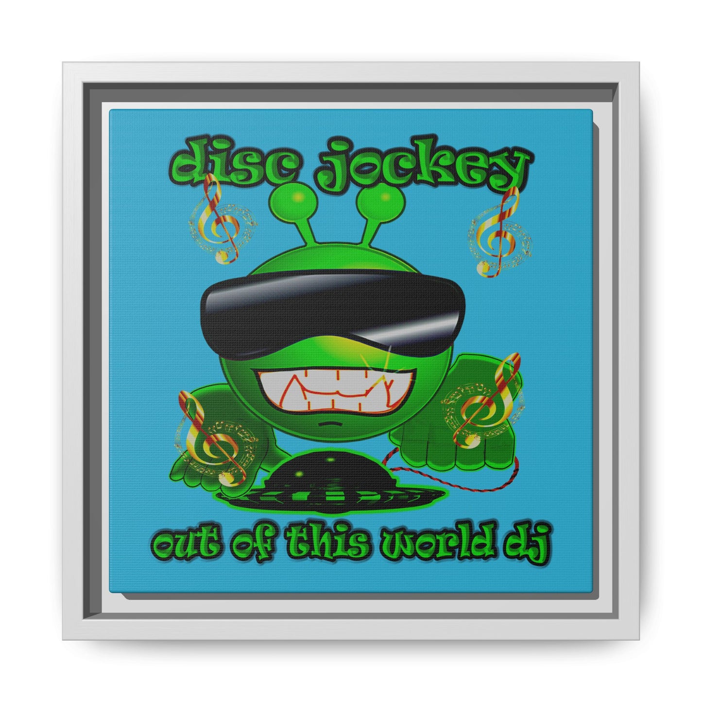 disc jockey - framed canvas art (turquoise)