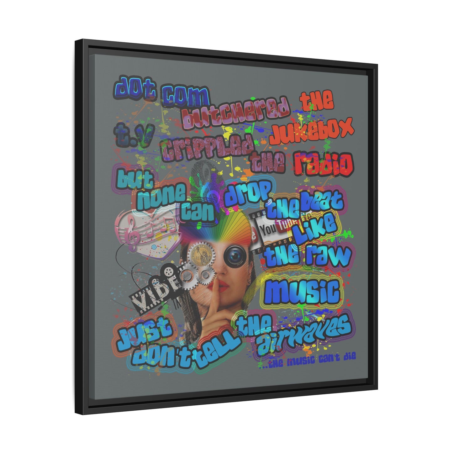 drop the beat - framed canvas art (dark grey)