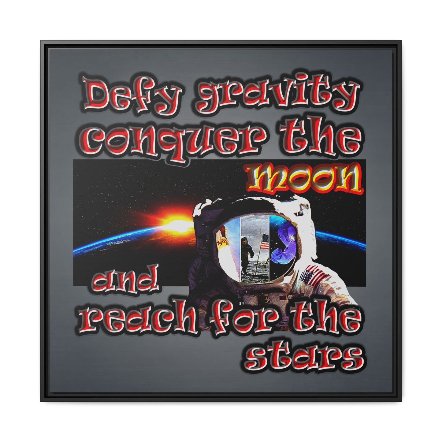 defy conquer reach - framed canvas art (grey-light grey)