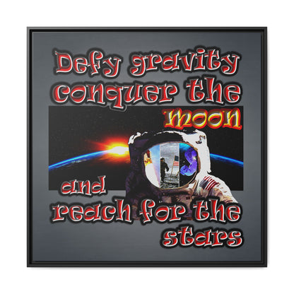defy conquer reach - framed canvas art (grey-light grey)