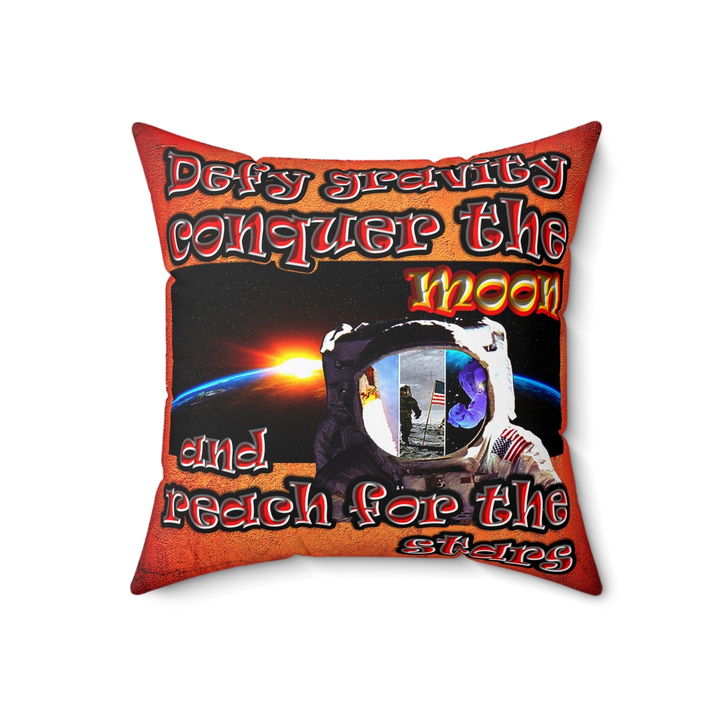 defy conquer reach - Spun Polyester Square Pillow - (burnt orange)