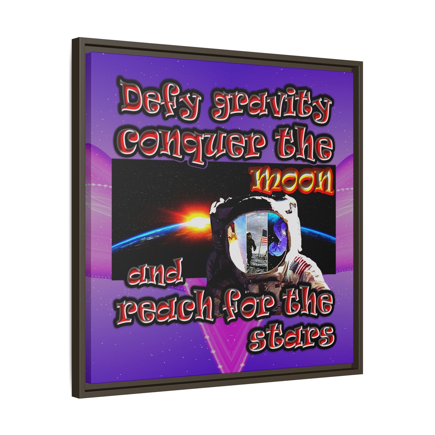 defy conquer reach - framed canvas art (purple-pink wave)