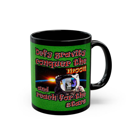 defy conquer reach - Black Mug (green turf)