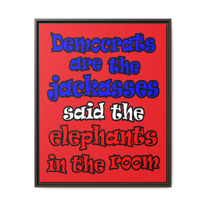 donkeys and elephants - framed canvas art (red)