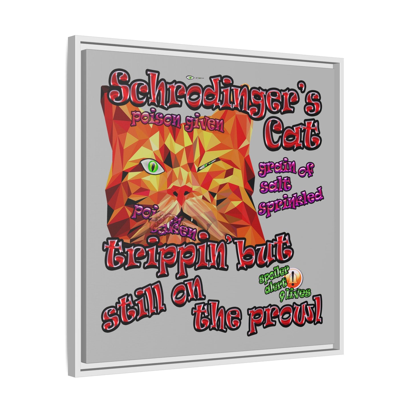 schrodinger's cat - framed canvas art (light grey)