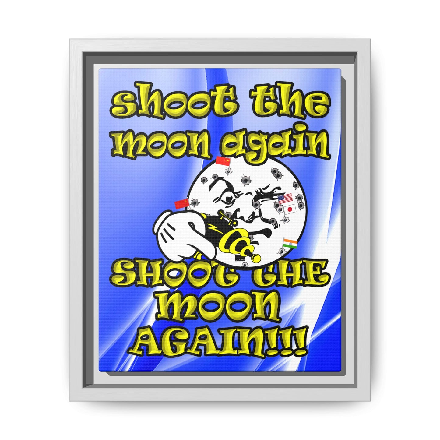 shoot the moon again - framed canvas art (blue-white wave)