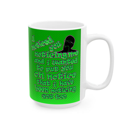 noticed you noticing - White Mug (logo green)