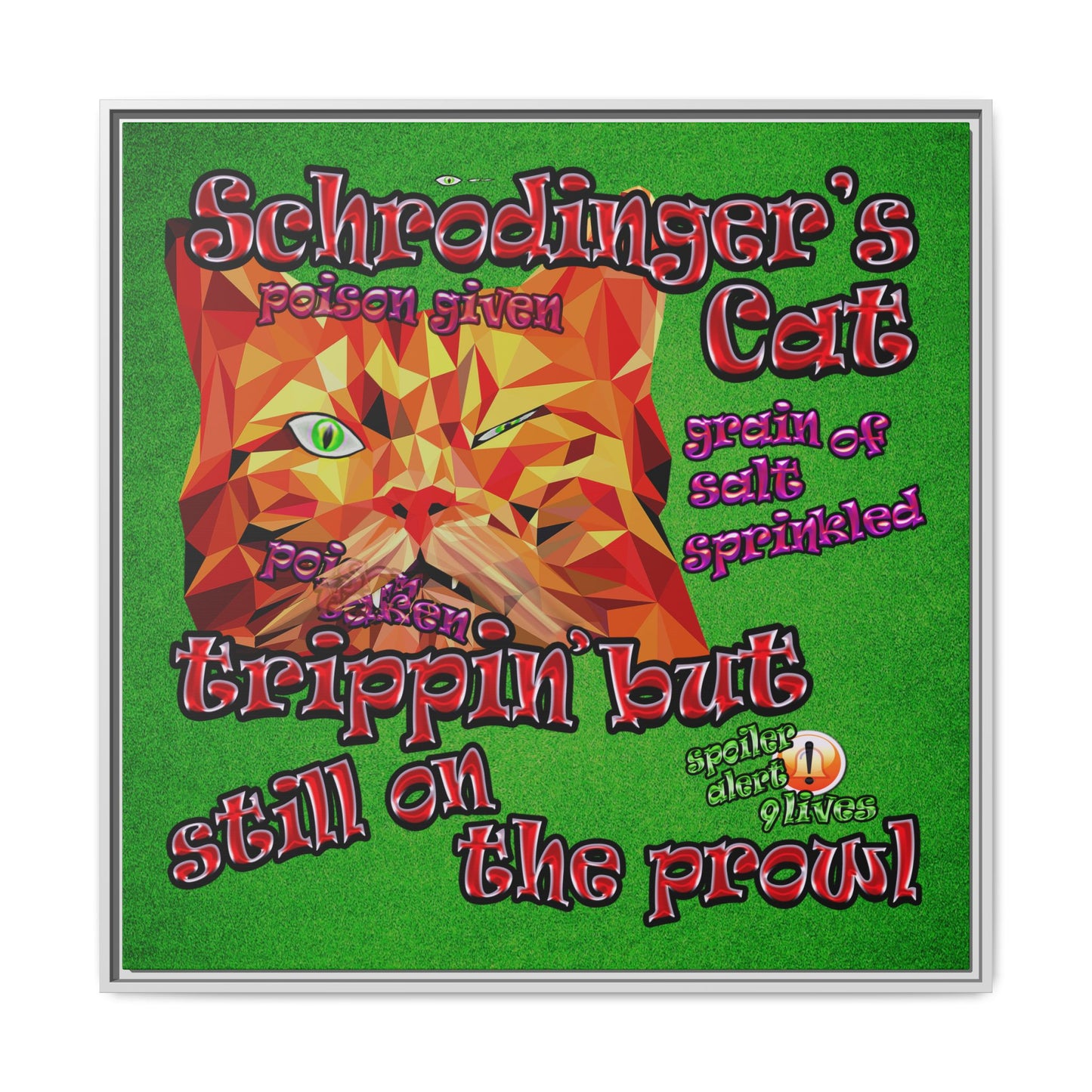 schrodinger's cat - framed canvas art (green turf)