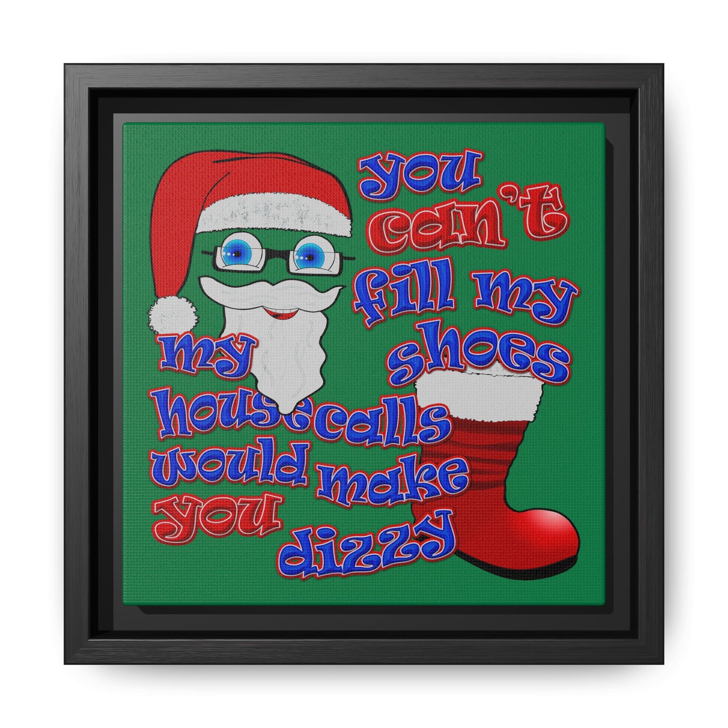 santa's shoes - framed canvas art (dark green)