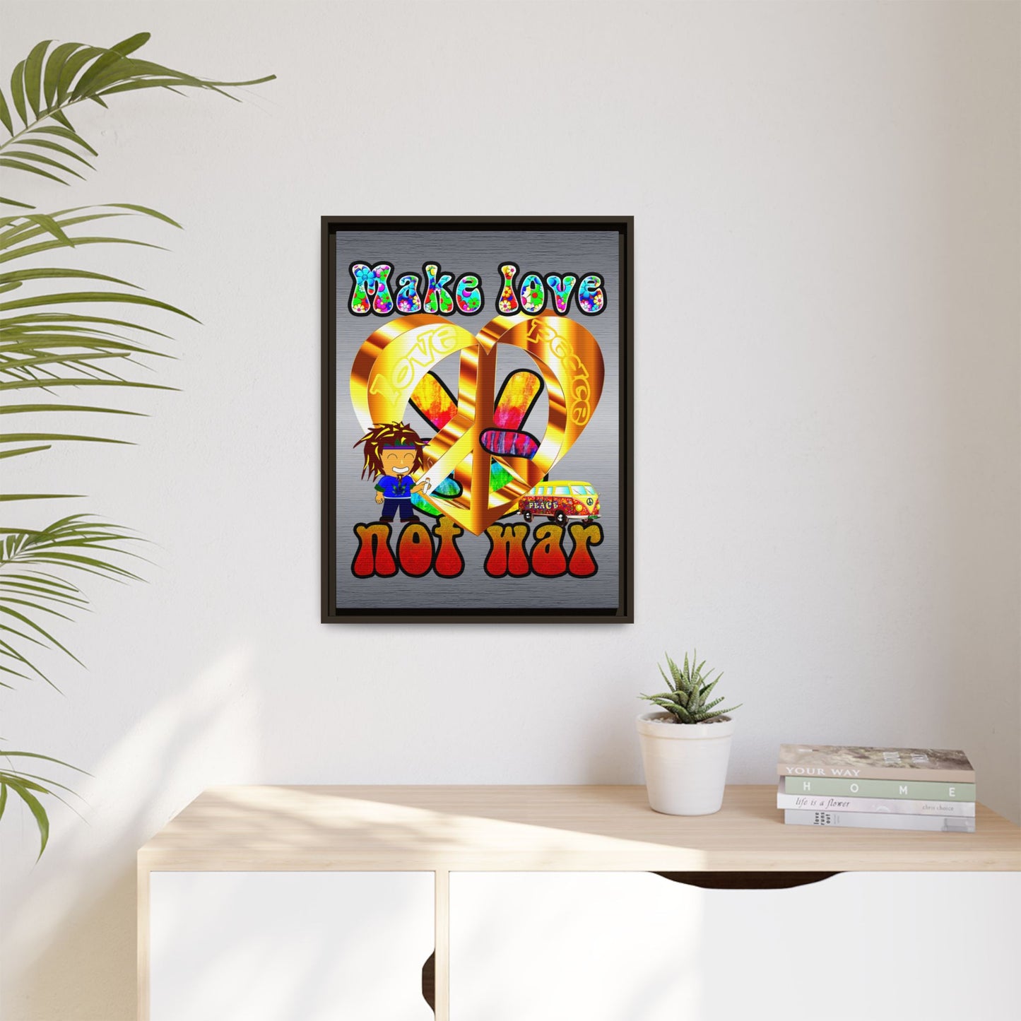love peace - framed canvas art (brushed nickel)