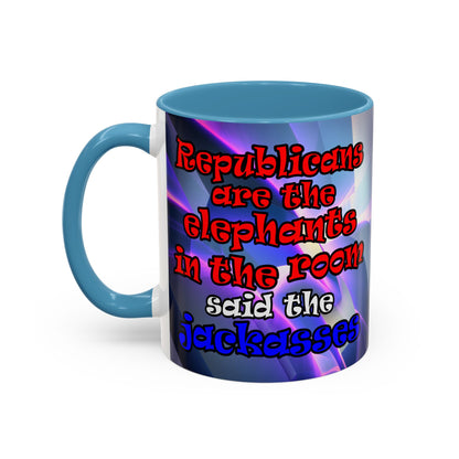 donkeys and elephants - Accent Mug (grey-pink wave)