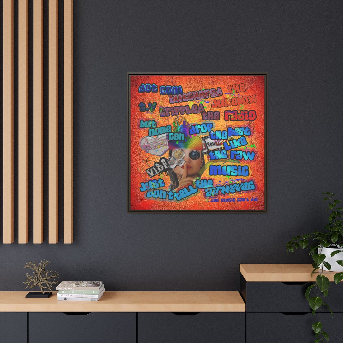 drop the beat - framed canvas art (burnt orange)