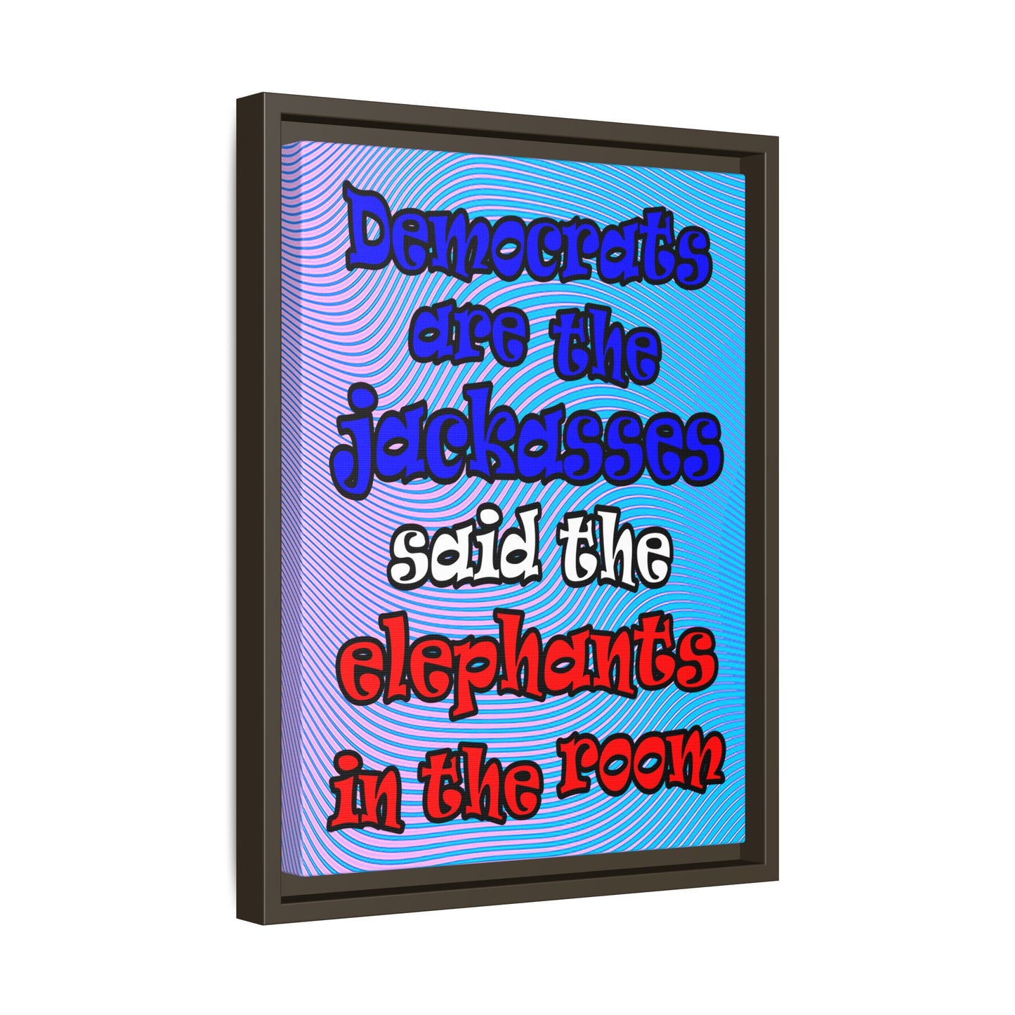 donkeys and elephants - framed canvas art (light blue-purple wave)