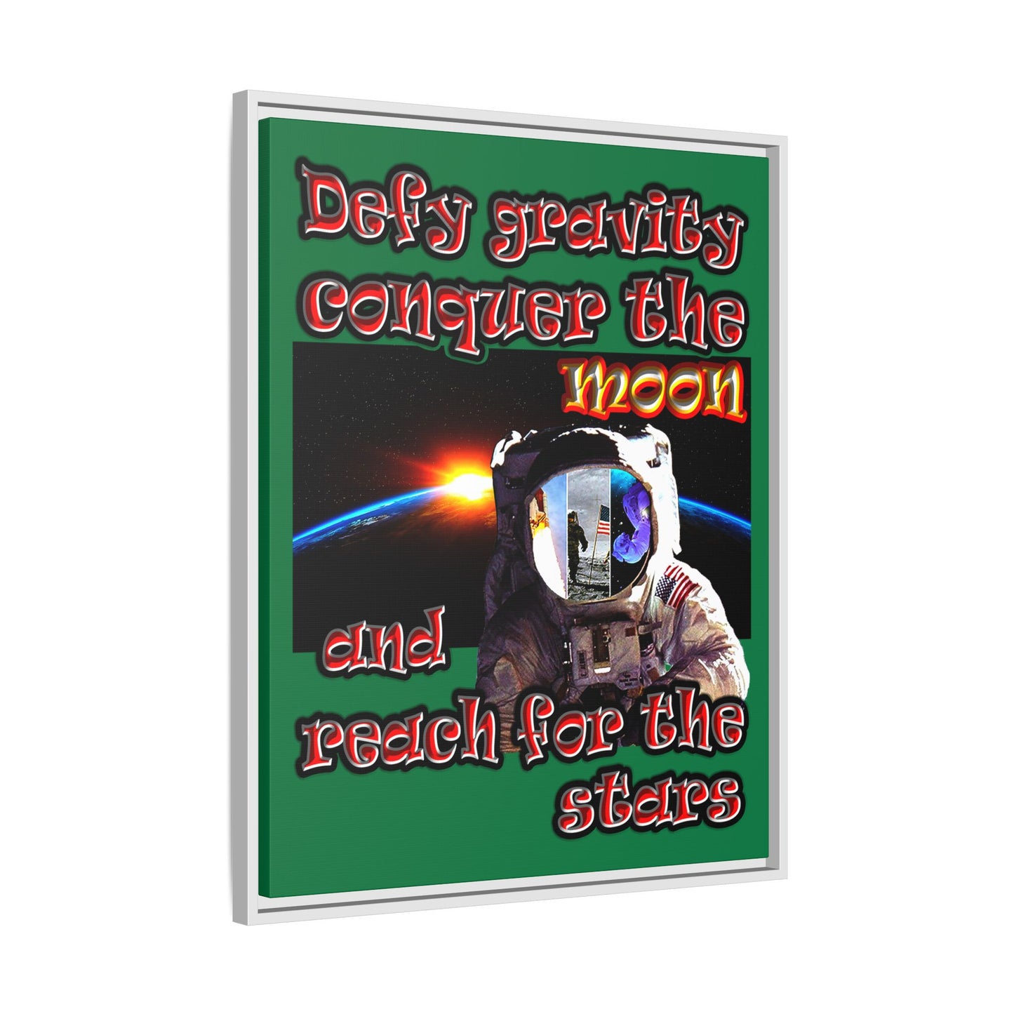 defy conquer reach - framed canvas art (dark green)