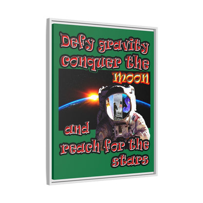 defy conquer reach - framed canvas art (dark green)