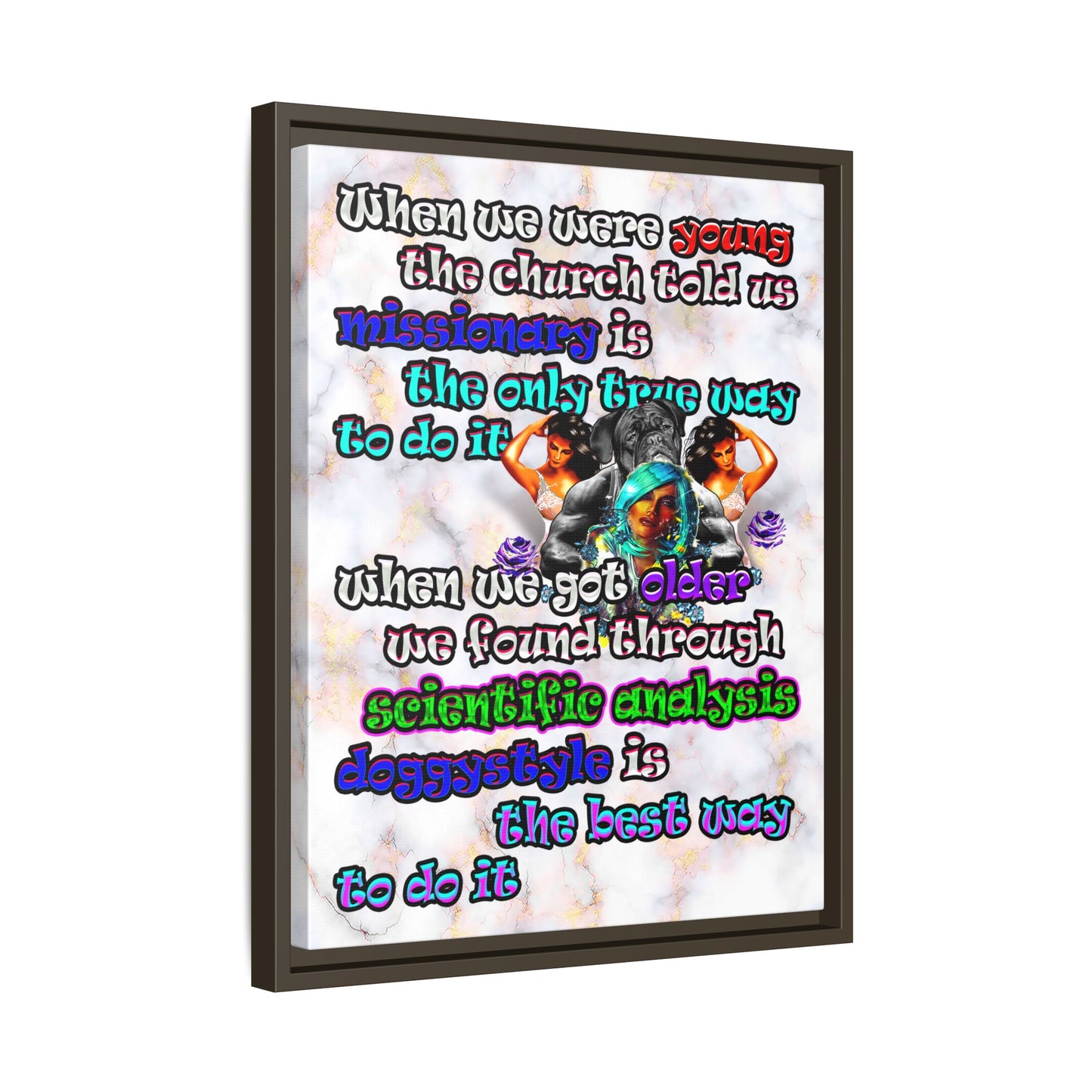 doggystyle - framed canvas art (white marble)