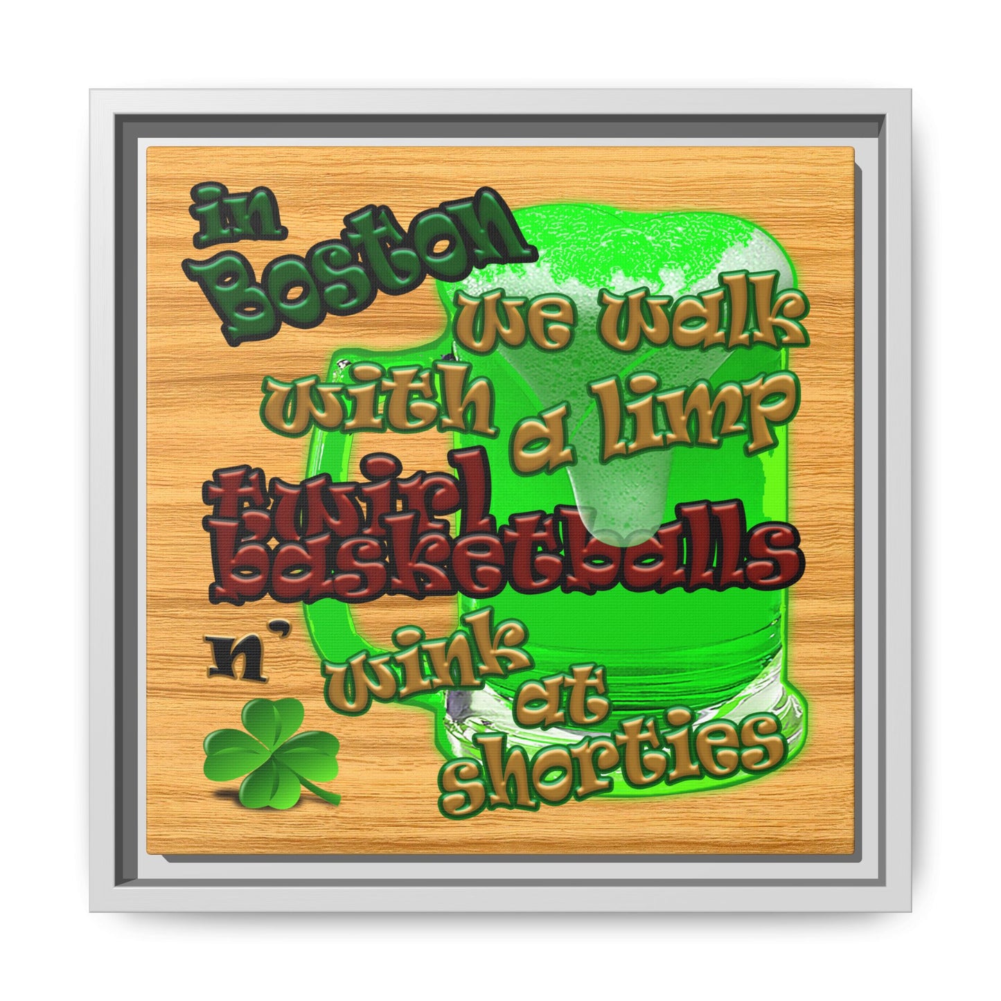 celtics logo - framed canvas art (butterscotch wood finish)