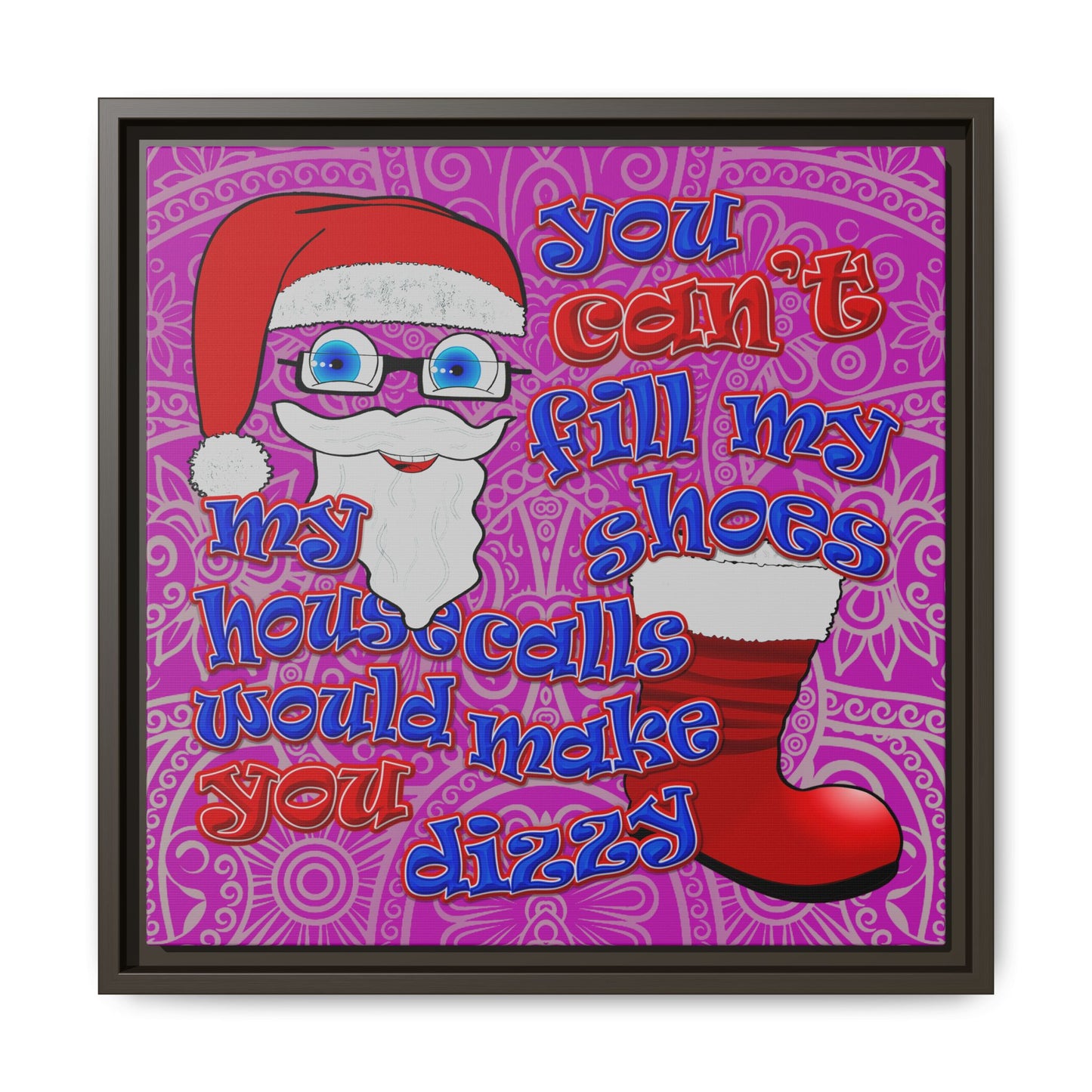 santa's shoes - framed canvas art (pink swirl)
