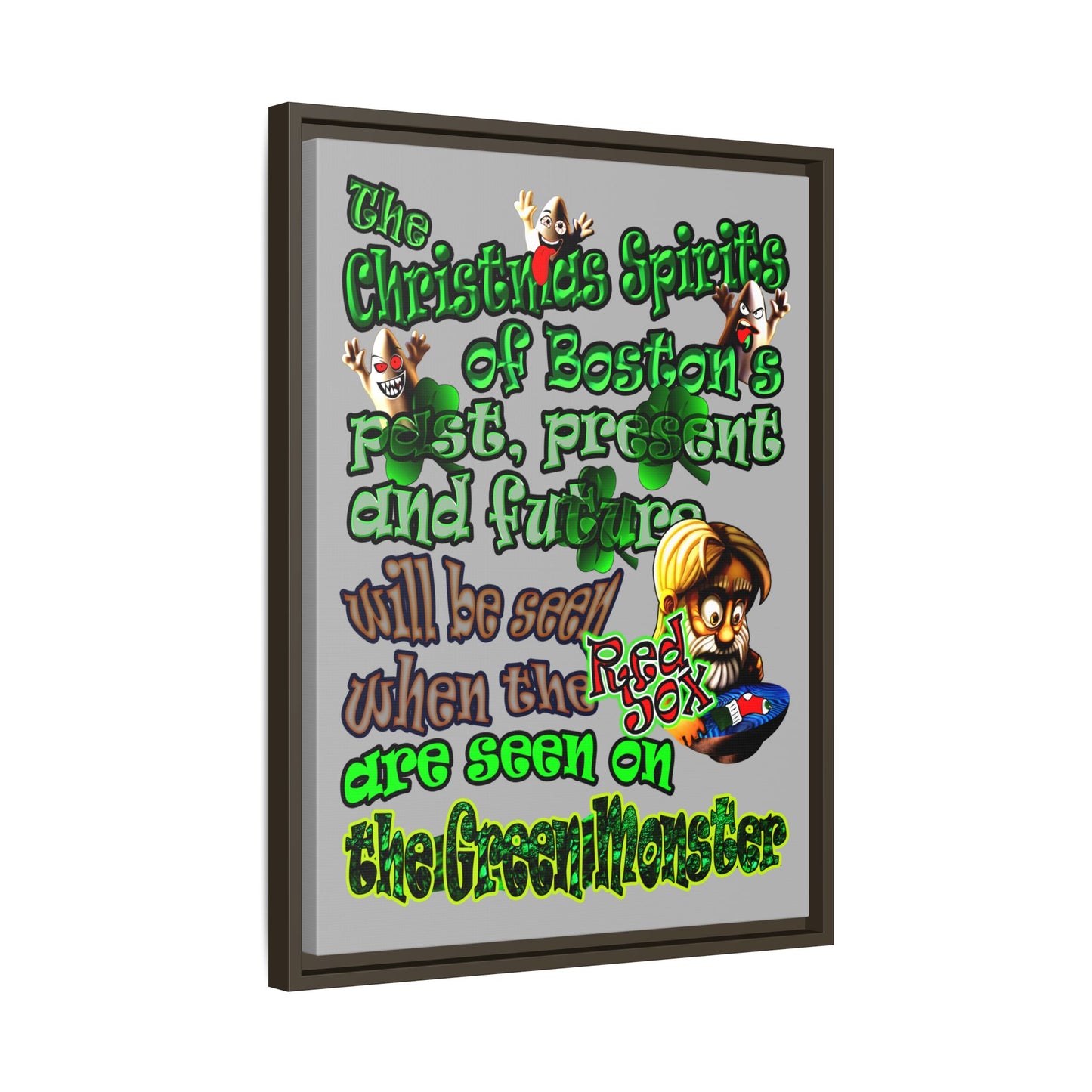 christmas spirits of boston - framed canvas art (light grey)