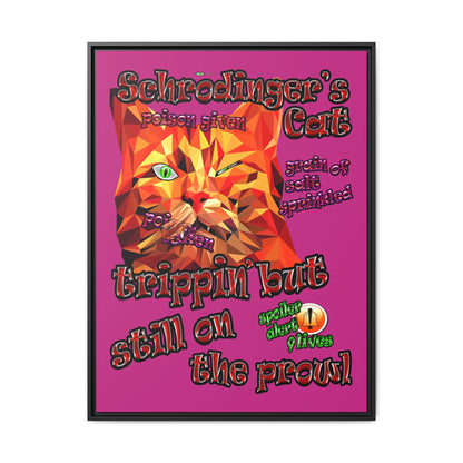 schrodinger's cat - framed canvas art (pink)