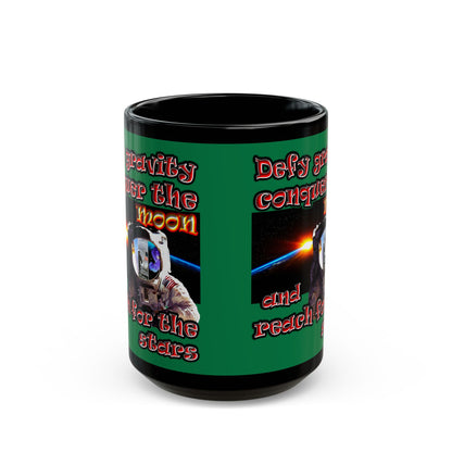 defy conquer reach - Black Mug (dark green)