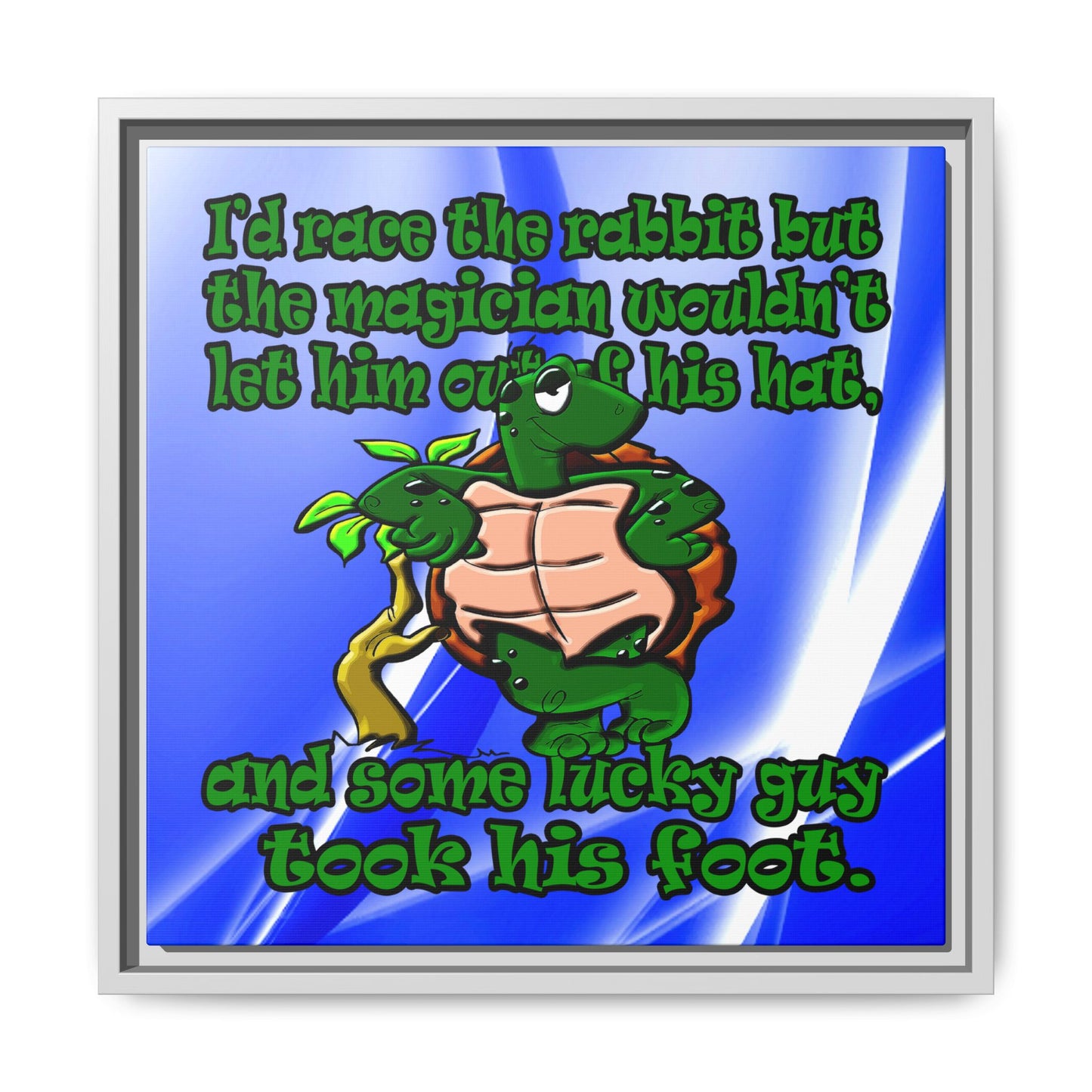 turtle race - framed canvas art (blue-white wave)