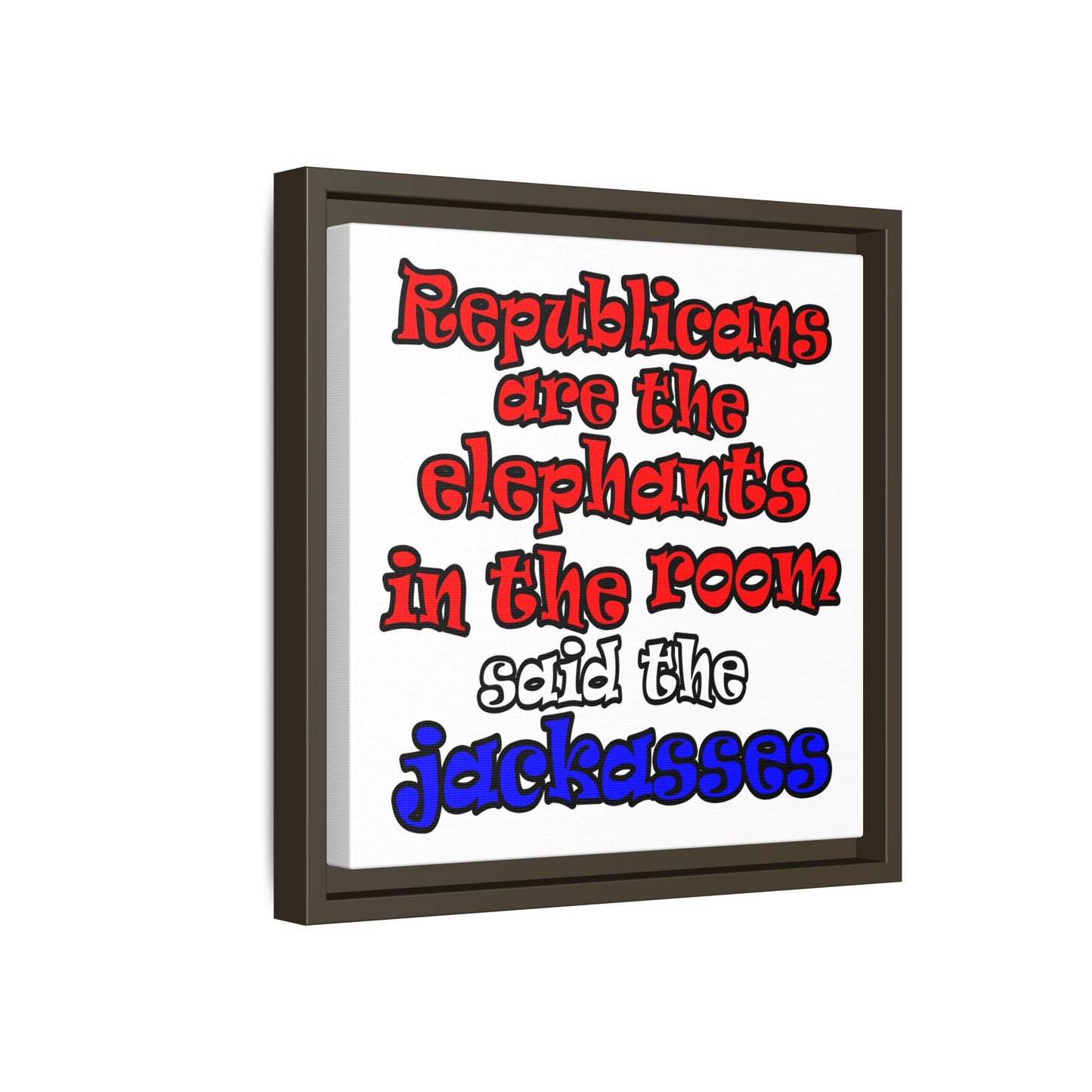 donkeys and elephants - framed canvas art (white)