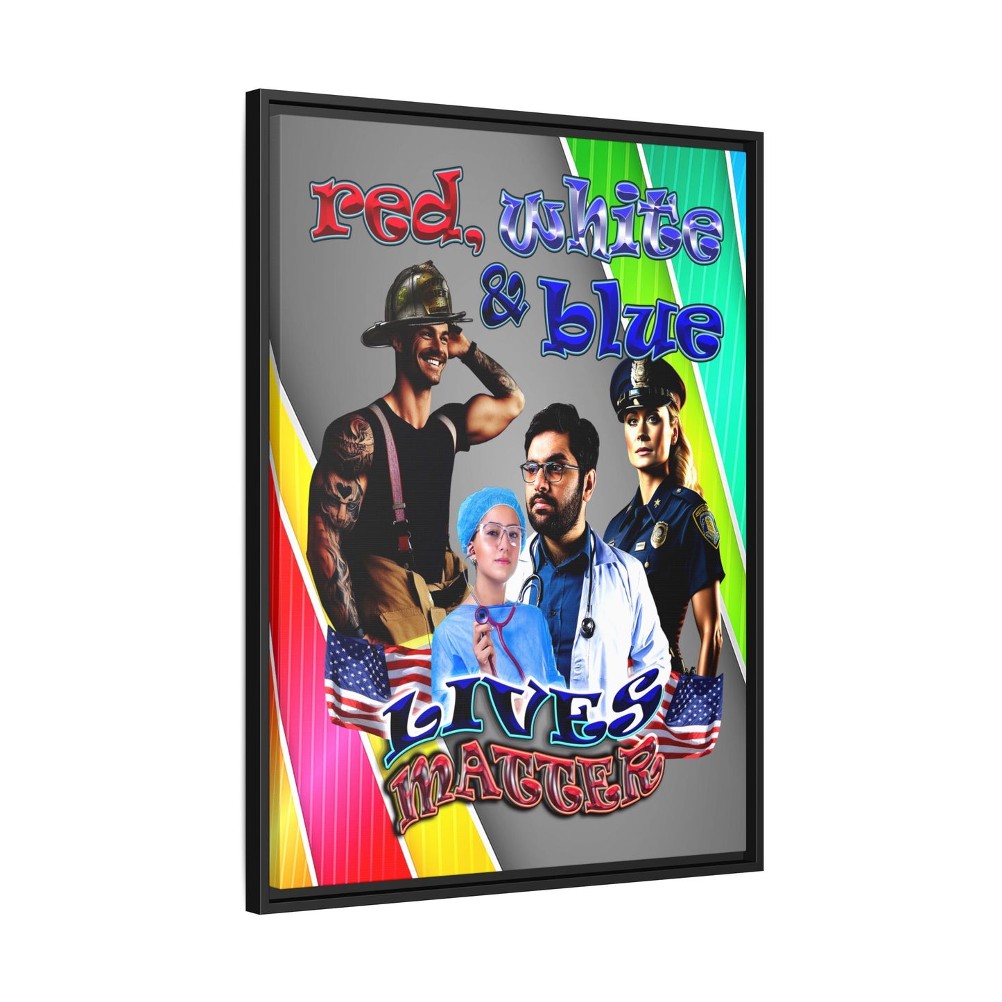 rw&b lives matter - framed canvas art (rainbow split)