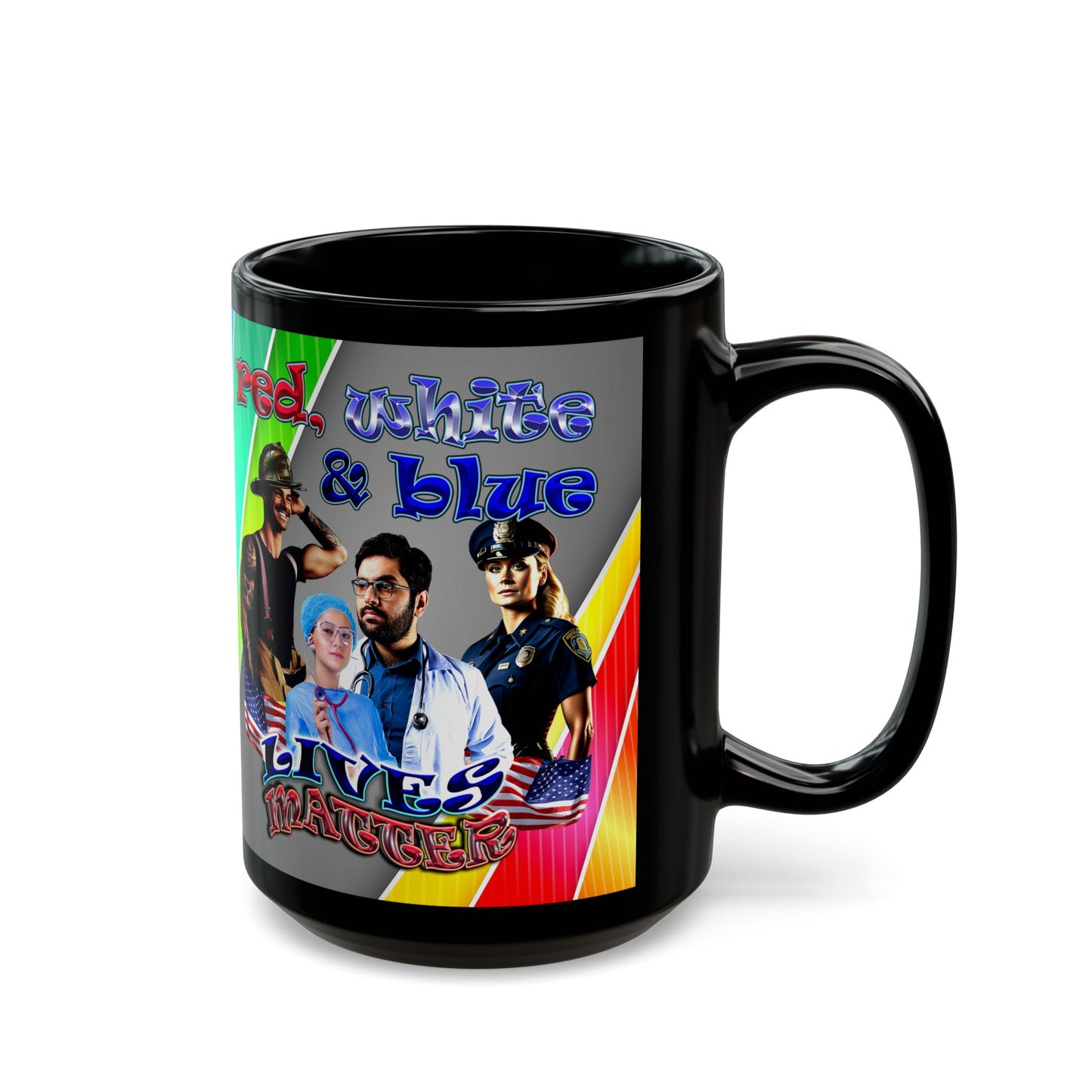 rw&b lives matter - Black Mug (rainbow split)