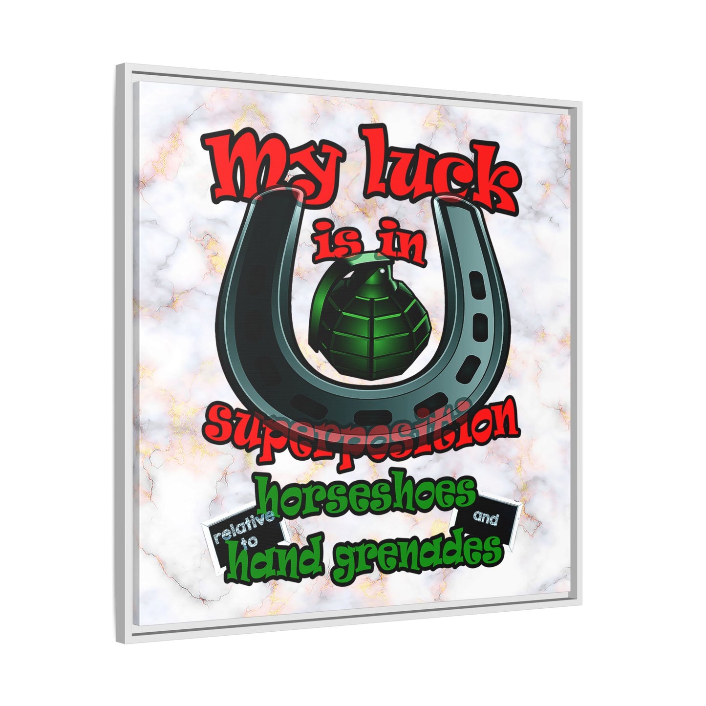 my luck - framed canvas art (white marble)