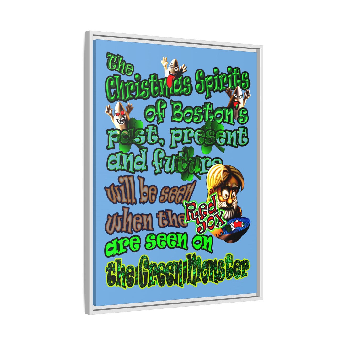 christmas spirits of boston - framed canvas art (light blue)