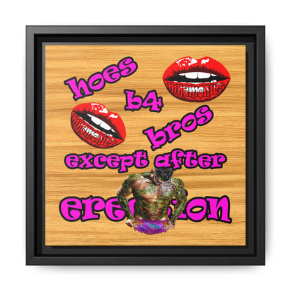 hoes b4 bros - framed canvas art (butterscotch wood finish)