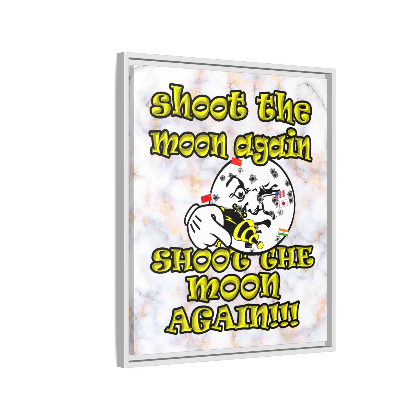 shoot the moon again - framed canvas art (white marble)