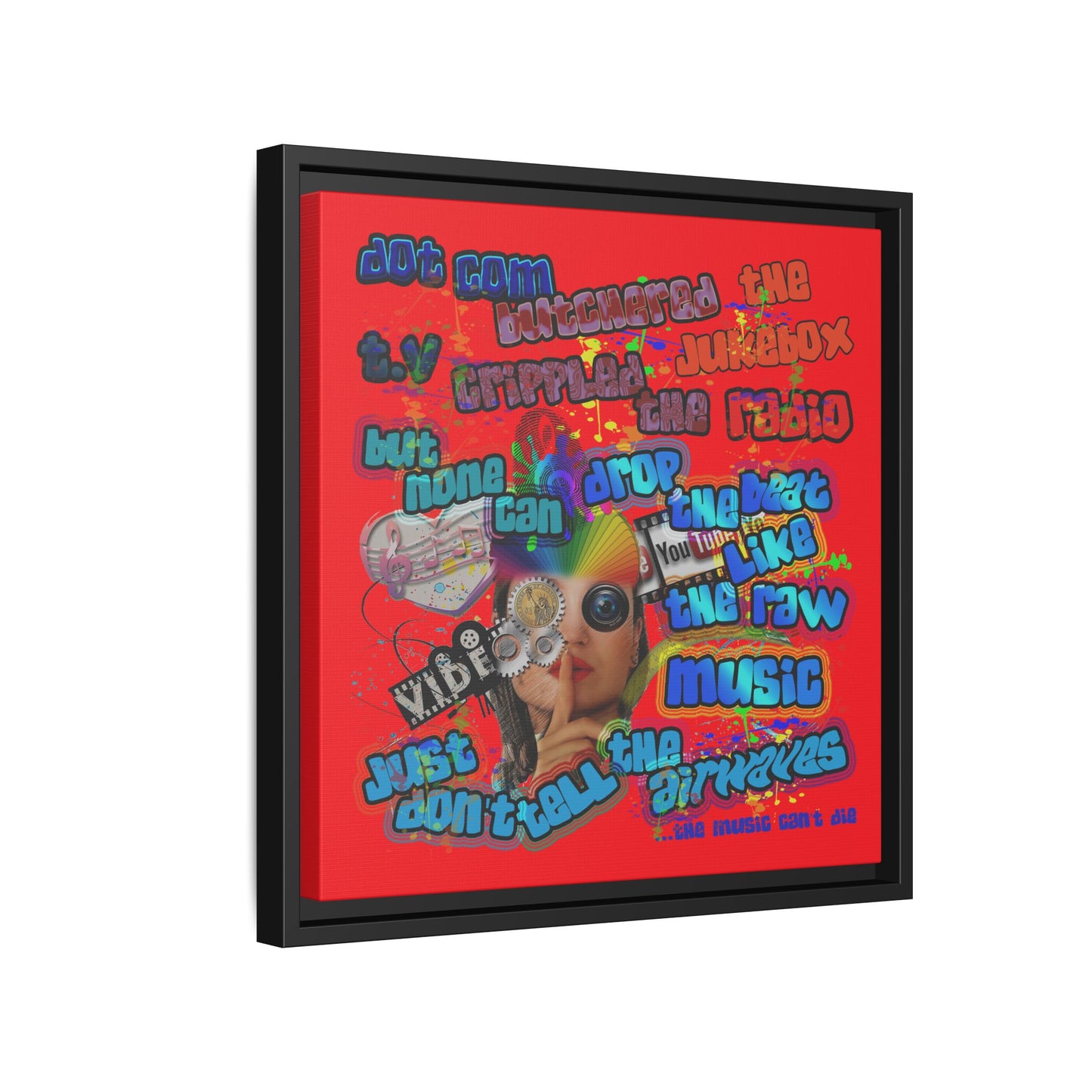 drop the beat - framed canvas art (red)