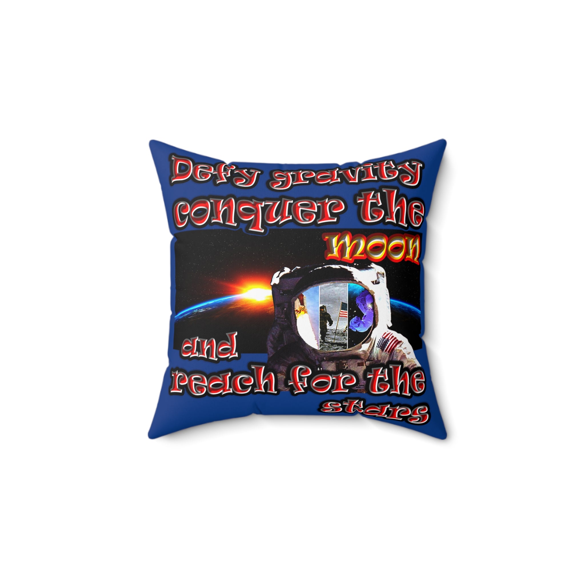 defy conquer reach - Spun Polyester Square Pillow - (dark blue)