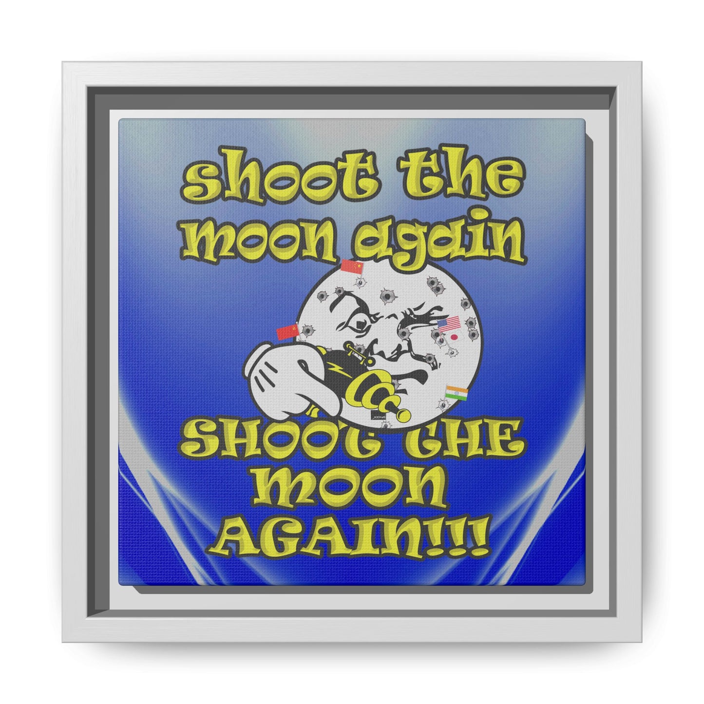shoot the moon again - framed canvas art (blue-white wave)