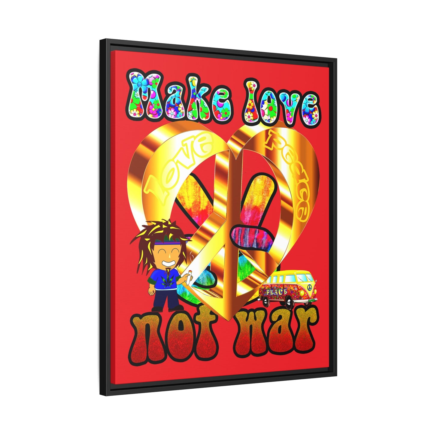 love peace - framed canvas art (red)