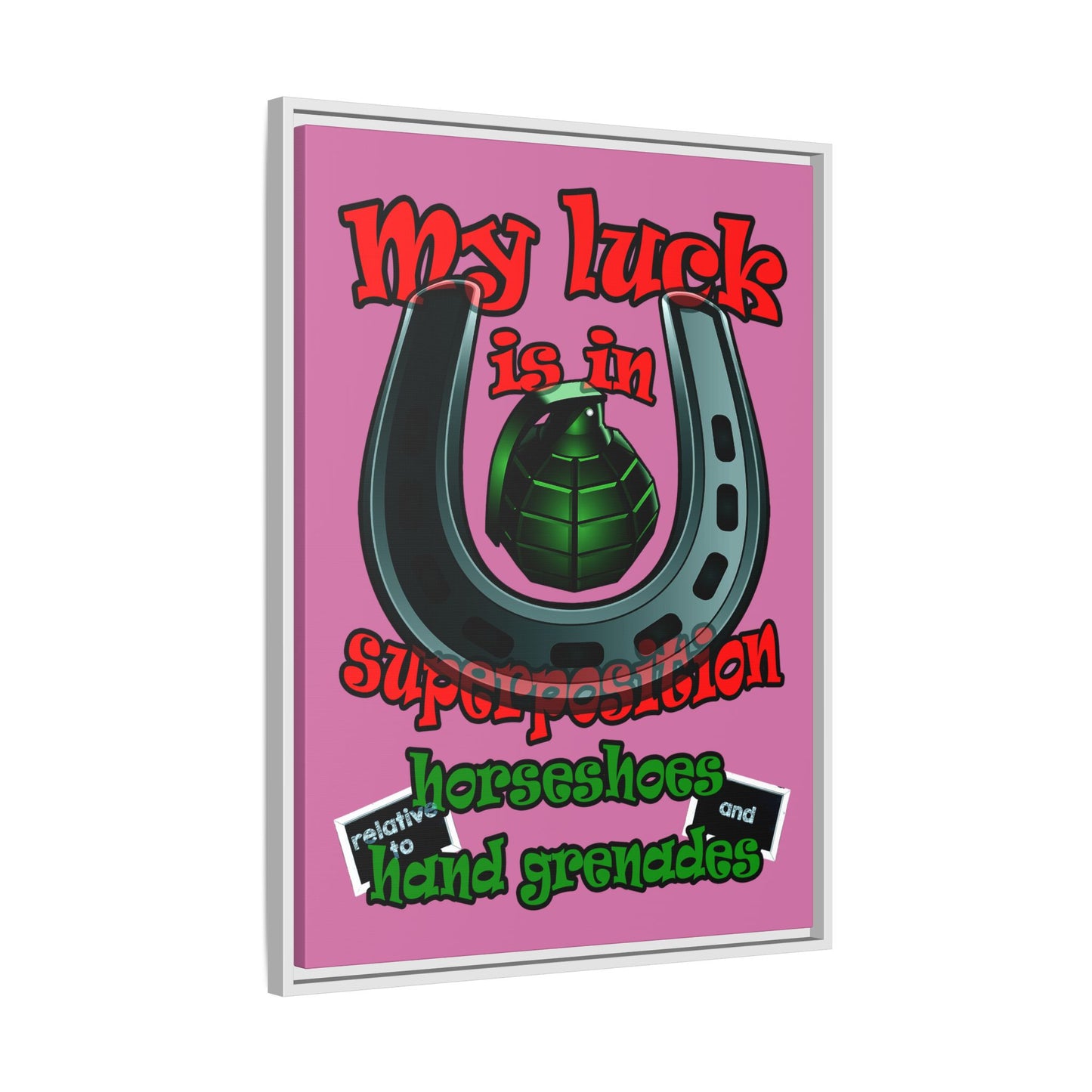 my luck - framed canvas art (light pink)