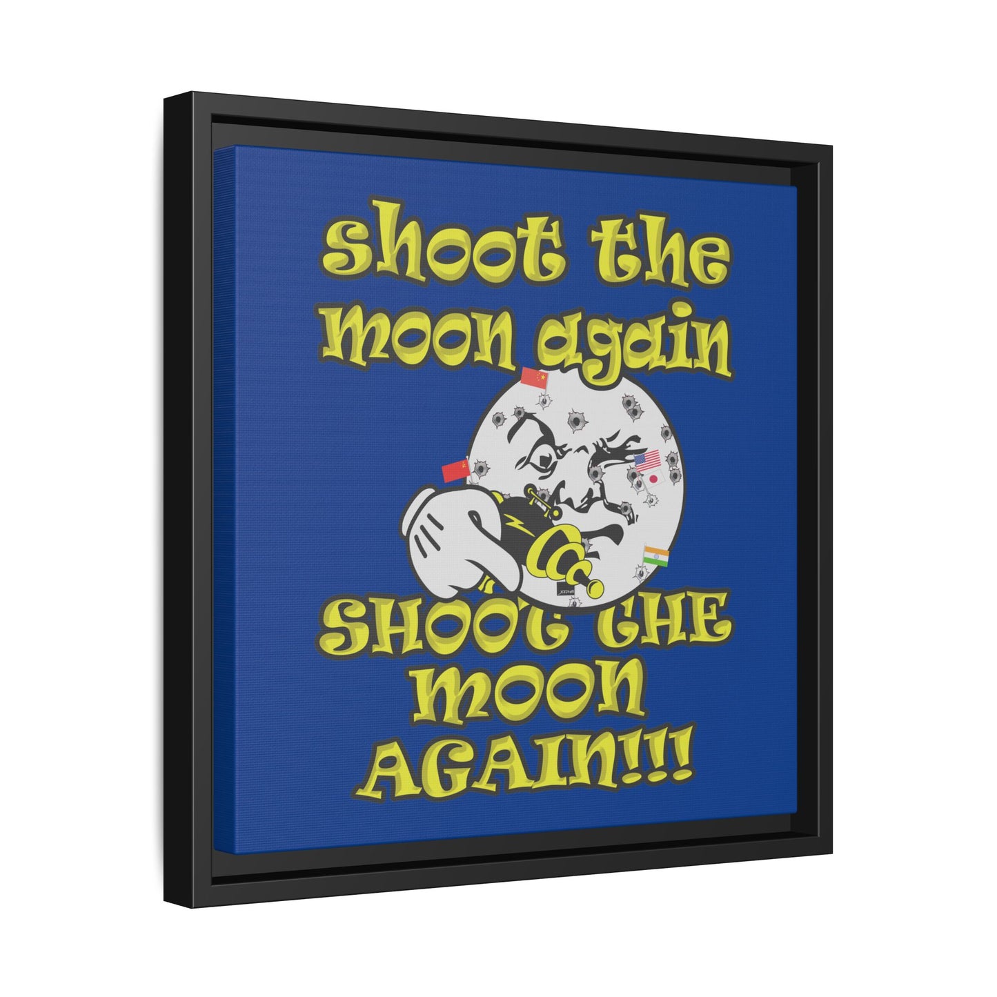 shoot the moon again - framed canvas art (dark blue)