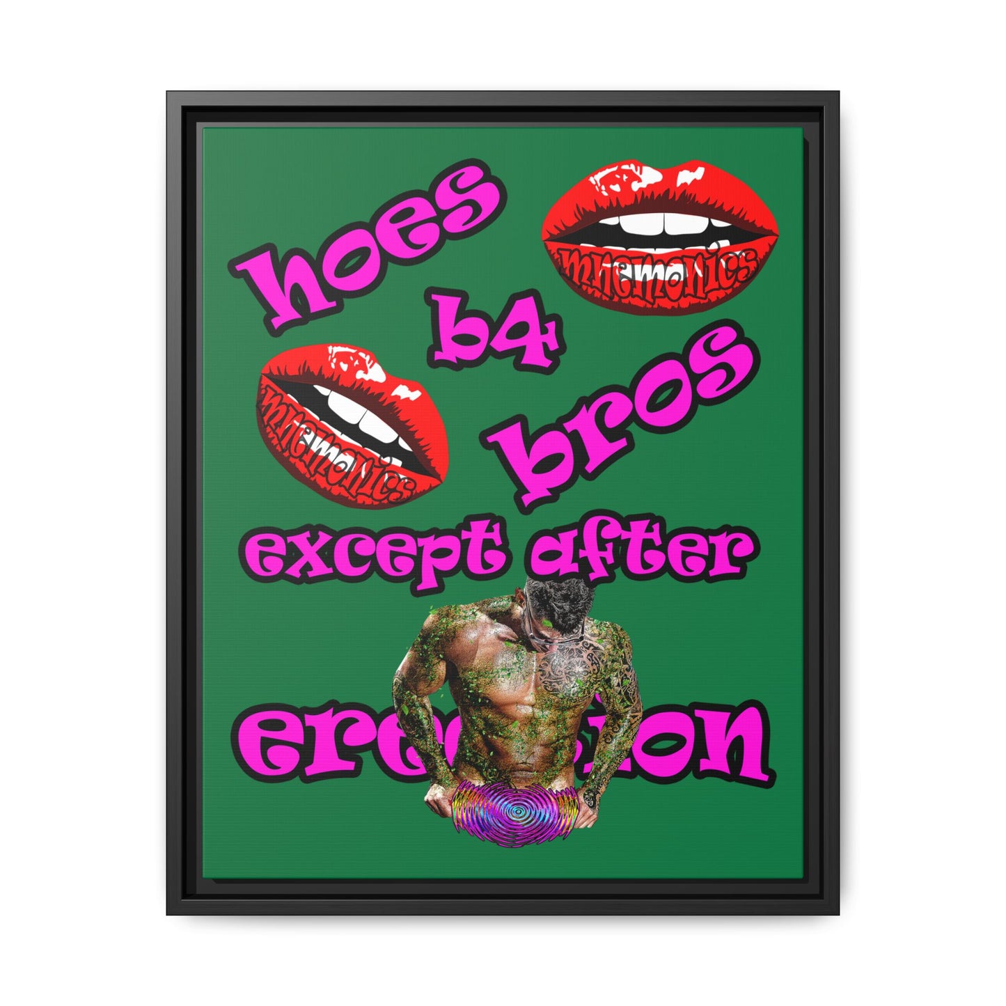hoes b4 bros - framed canvas art (dark green)